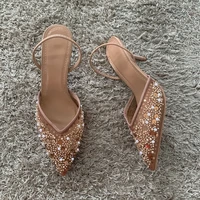 Luxury Fashion Bling String Bead Mesh High Heels Women Sexy Pointed Toe Breathable Heeled Sandals Elegant Slingbacks Women Pumps - Image 4