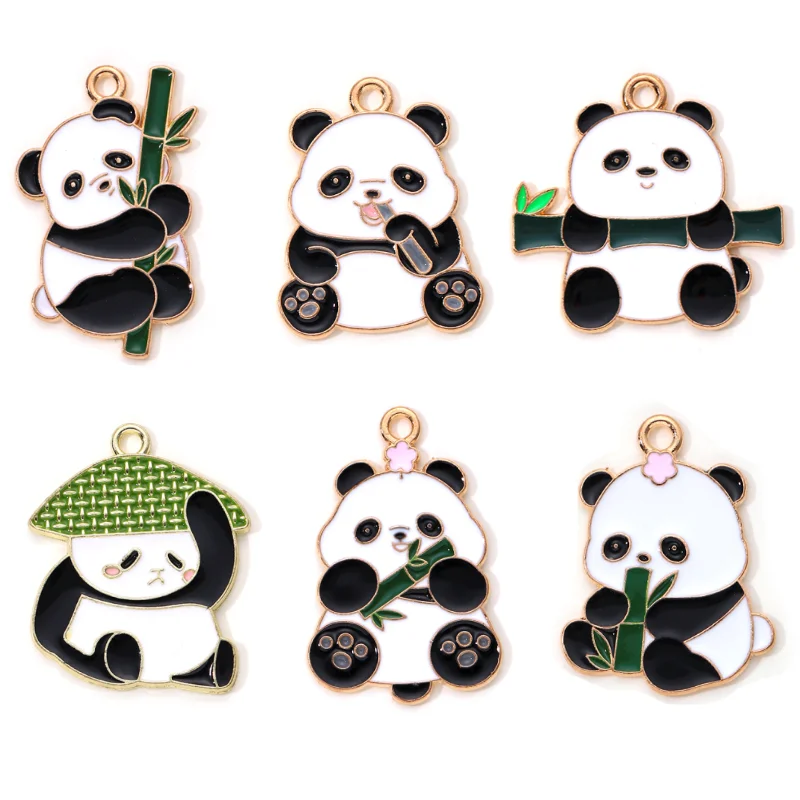 10pcs New Panda Bamboo Enamel Charms Cute Chinese National Treasure Pendants For Making Handmade DIY Jewelry Accessories