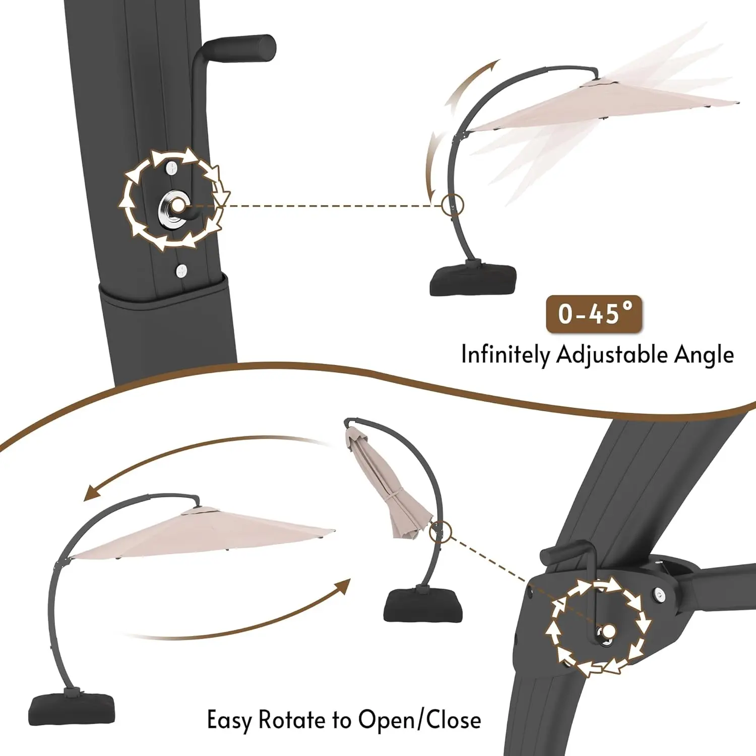 11FT Solar Powered LED Light Cantilever Patio Umbrella with Base Included, Large Cantilever Umbrella with 360°