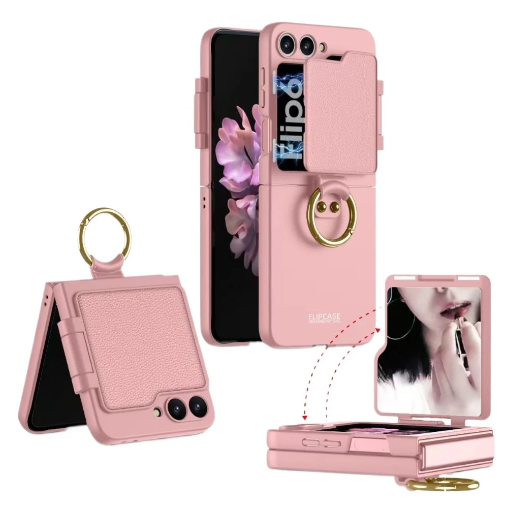 Shockproof Ring Holder Phone Case with Mirror Back & Screen Protector