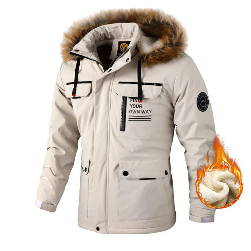 

2022 Men Winter Warm Fleece Thick Windbreaker Jacket Coat Parkas Men Fashion Fur Collar Detachable Hooded Waterproof Jacket Men