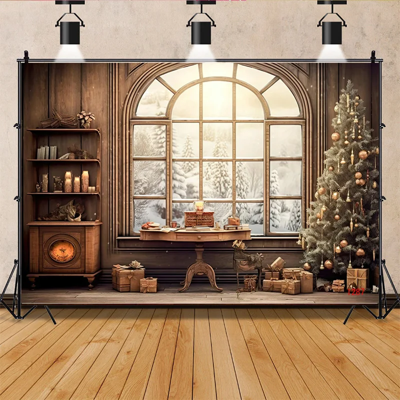 

SHENGYONGBAO Christmas Day Fireplace Photography Backdrops New Year Candy Chimneys Snowflake Window Studio Background WW-45