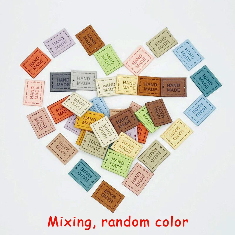 20Pcs PU Cloth Handmade Embossed Tags DIY Flag Label For Garment Sewing Accessories