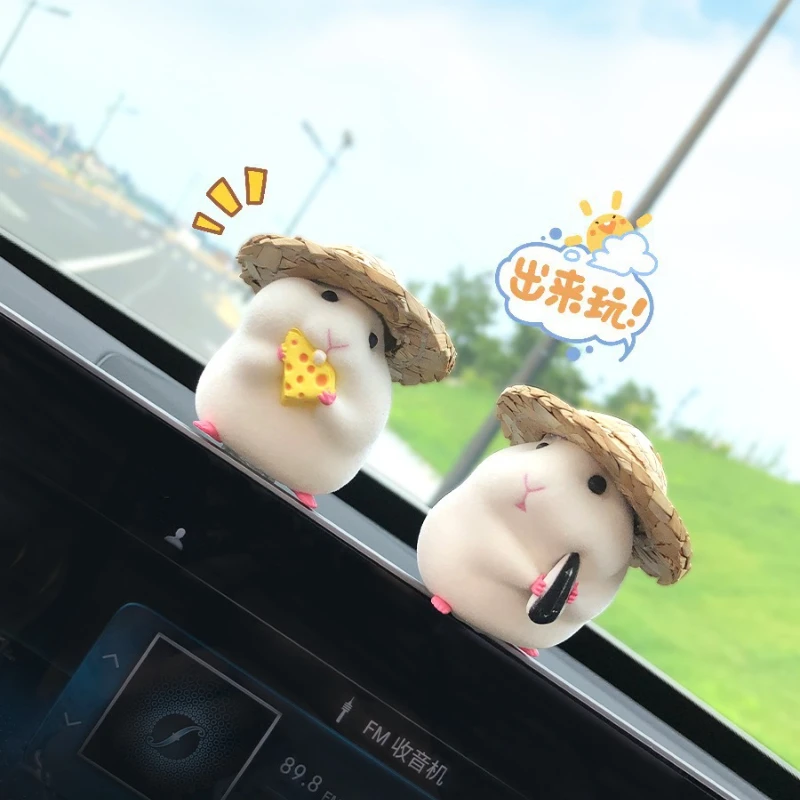 햄스터 자동차 장식 창 사이드 자동차 인테리어 장식, 귀여운 마우스 입상, 자동차 센터 콘솔 장식 제품 장식품