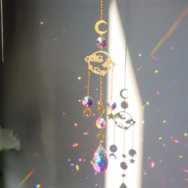 

Butterfly Crystal Wind Chimes Moon Sun Catchers Prisms Pendant Light Catcher Rainbow Chaser Hanging Ornaments Home Garden Decor