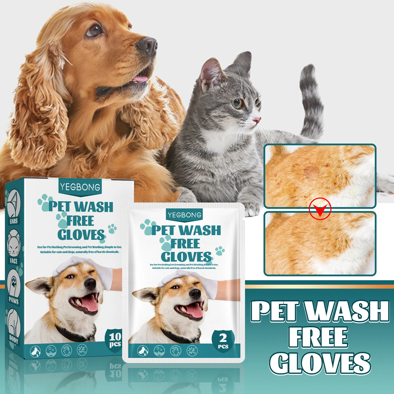 10pcs Pet Leave-in Gloves Dog Cat Spa Bathing Removal Odor Cleaning Decontamination Care Dry Cleaning Gloves pet cleaning gloves