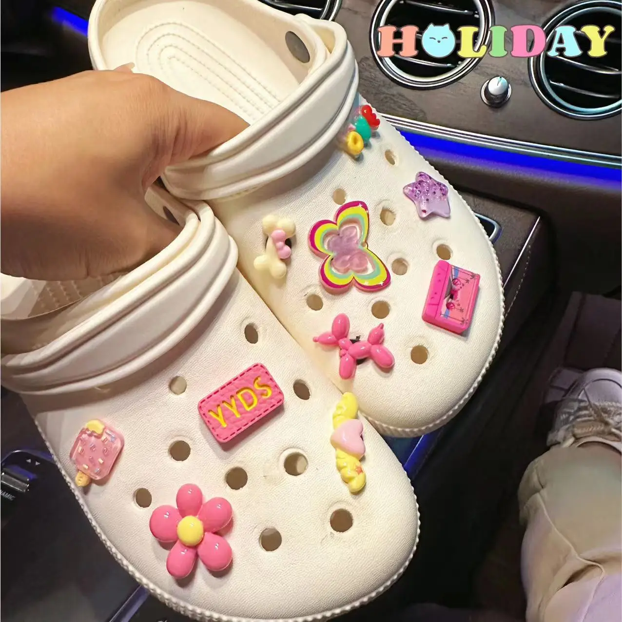 

Розовые Квадратные Украшения YYDS для обуви с отверстиями, Пряжка для обуви, Бабочка, мороженое, «сделай сам», аксессуары для обуви, цветов