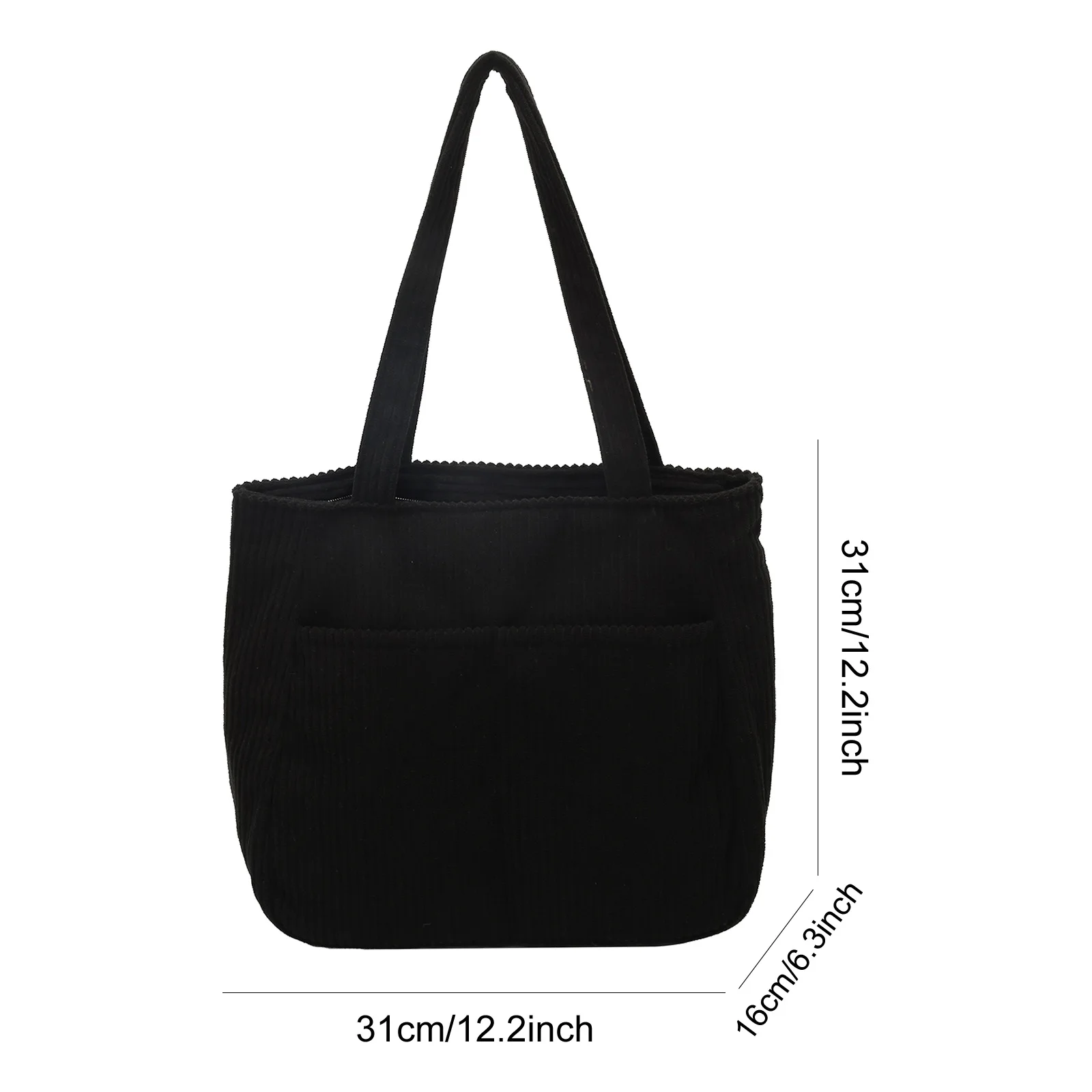 Corduroy Shoulder Hobo Bag Large Capacity Casual Shopping Work Bag with Pocket Solid Color for Work College Shopping