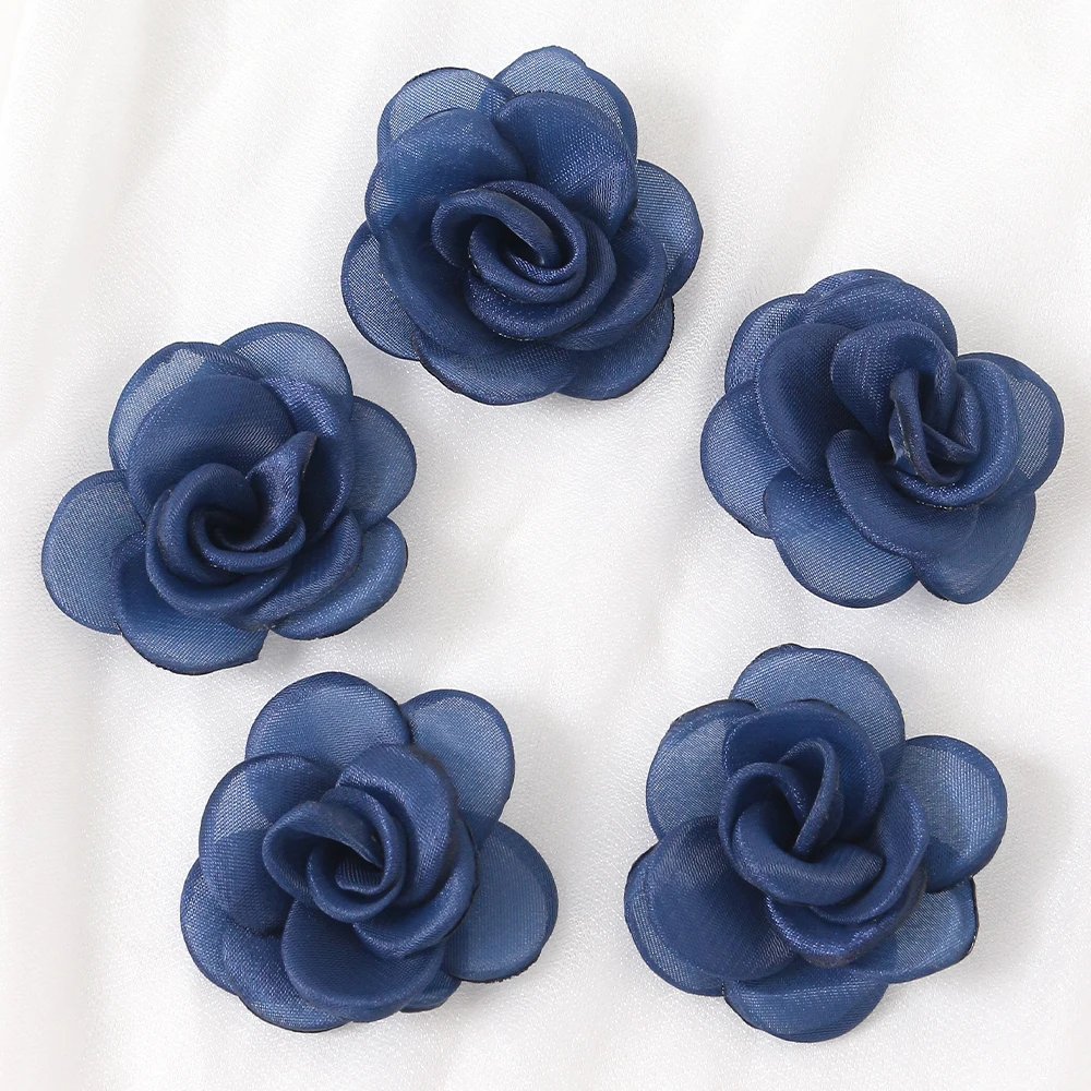 Elegant White Chiffon Camellia Rose Fabric Flowers - Set of 8