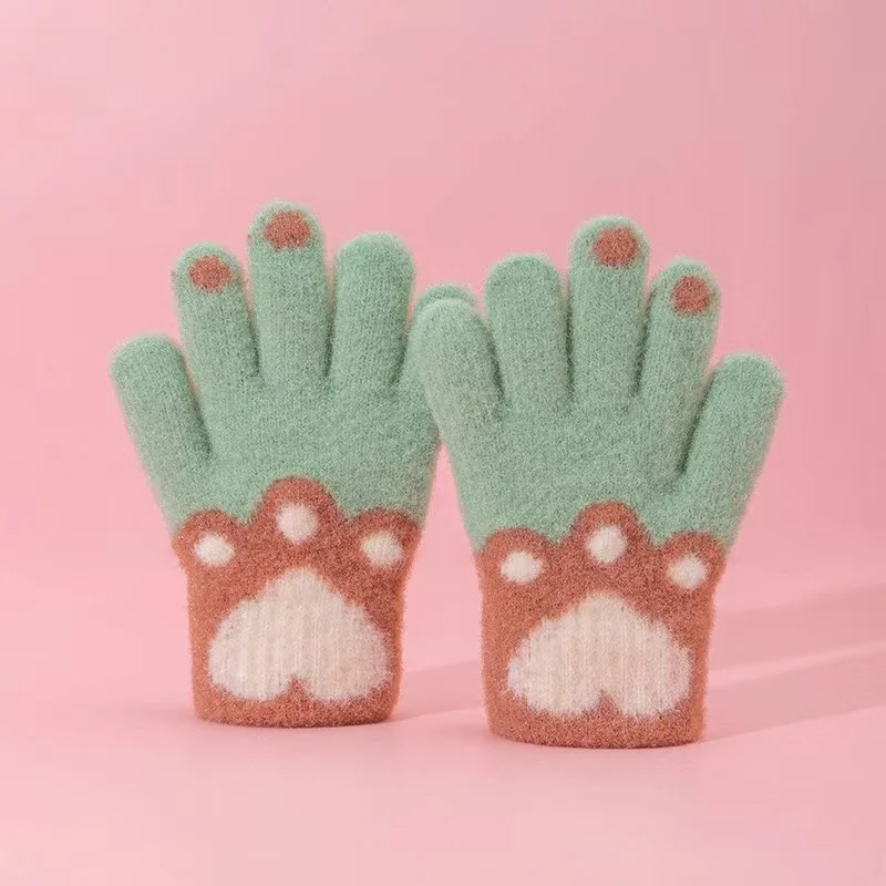 Cute Furry Kitten Glove for Kids Boy Girl Fashion Cartoon Cat Paw Children Glove Autumn Winter Thicken Plush 1 Pair
