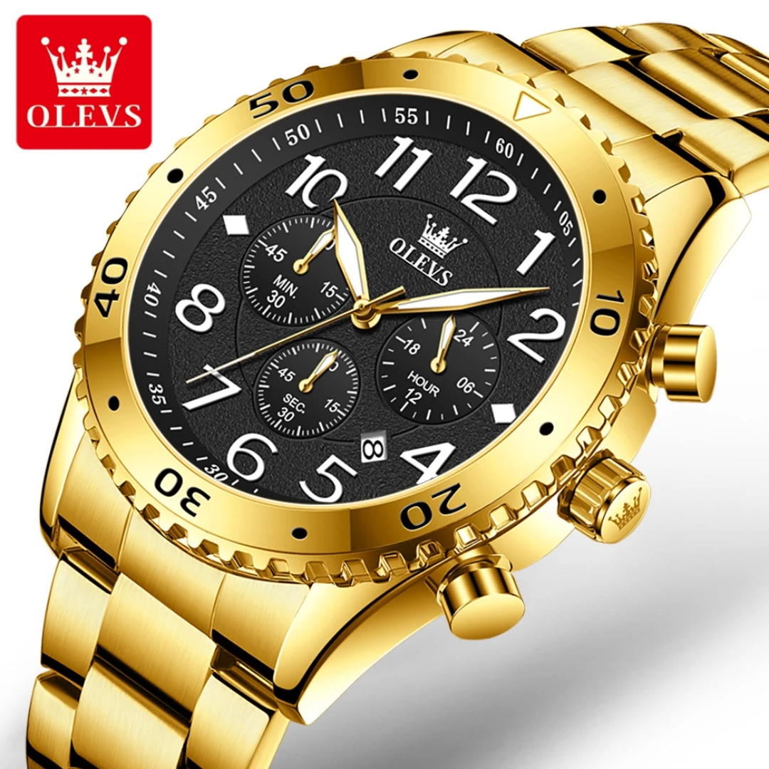 

OLEVS 9969 Fashion Quartz Watch Gift Round-dial Stainless Steel Watchband Chronograph Calendar