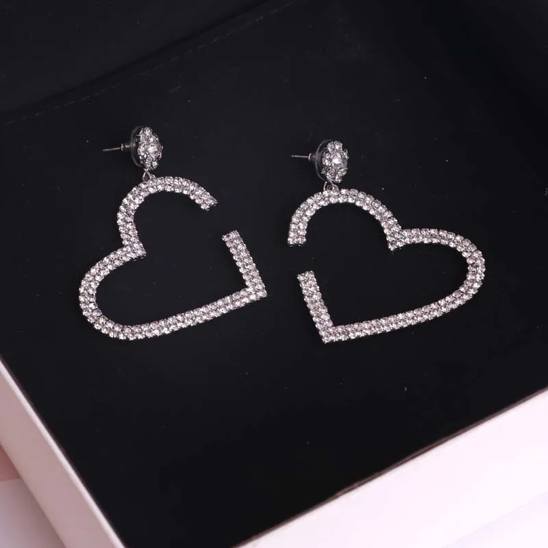 Vintage Shiny Hollow Out Heart Dangle Earrings For Women Metallic Crystal Charm Cool Elegant Harajuku Y2K Drop Earrings Jewelry drop earrings,dangle earrings