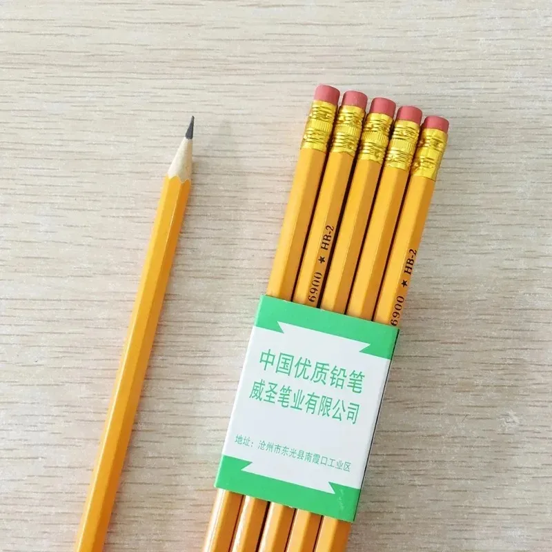 지우개가 달린 연필 10개, HB 연필 드로잉 및 스케치용, 사무실, 학교 용품용 노란색 나무 케이스 연필