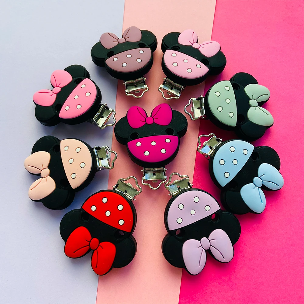 3Pcs Minnie Shaped Baby Pacifer Clip Food Grade Silicone Teethers For Baby DIY Baby Soother Nursing Pacifier Chain Accessories 3