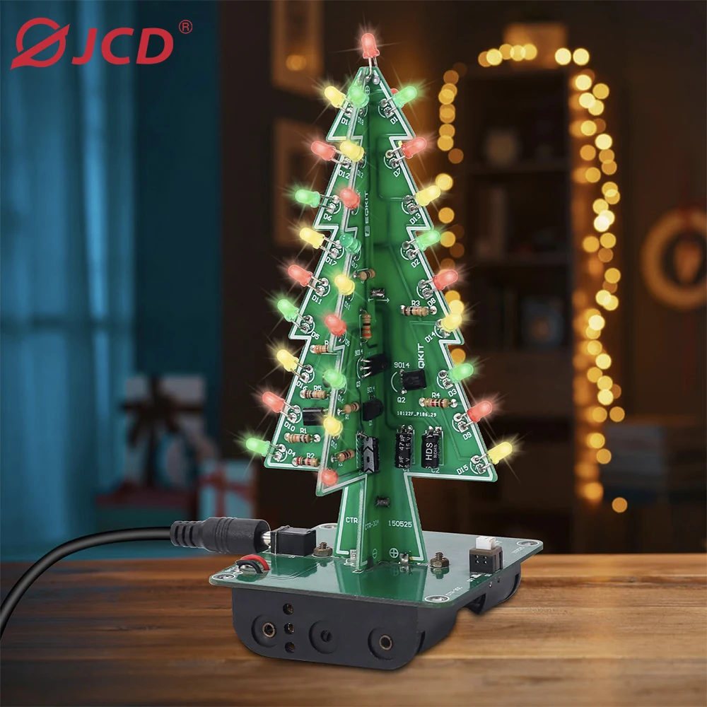 JCD 3D xmas Tree Soldering Practice Electronic Science Assembly Kit 3 Color/ NoFlashing LED PCB DIY Electronics Solder iron Kits 6