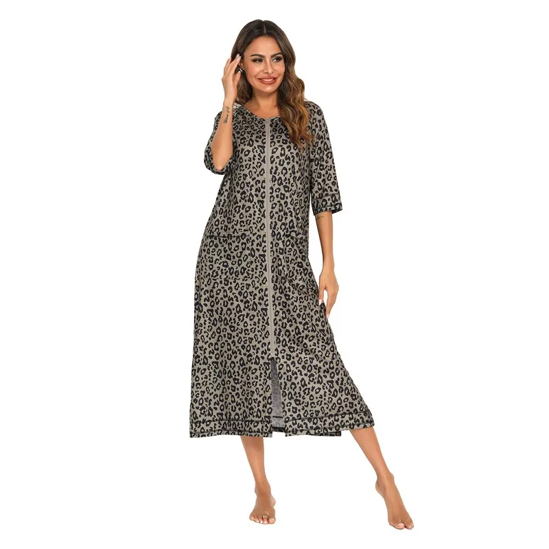 2023 Autumn New Women Long Robe Nightgowns Loose Comfy Homewear Pregnant Woman Lactation Sleepwear Zipper Nightwear Night Dress