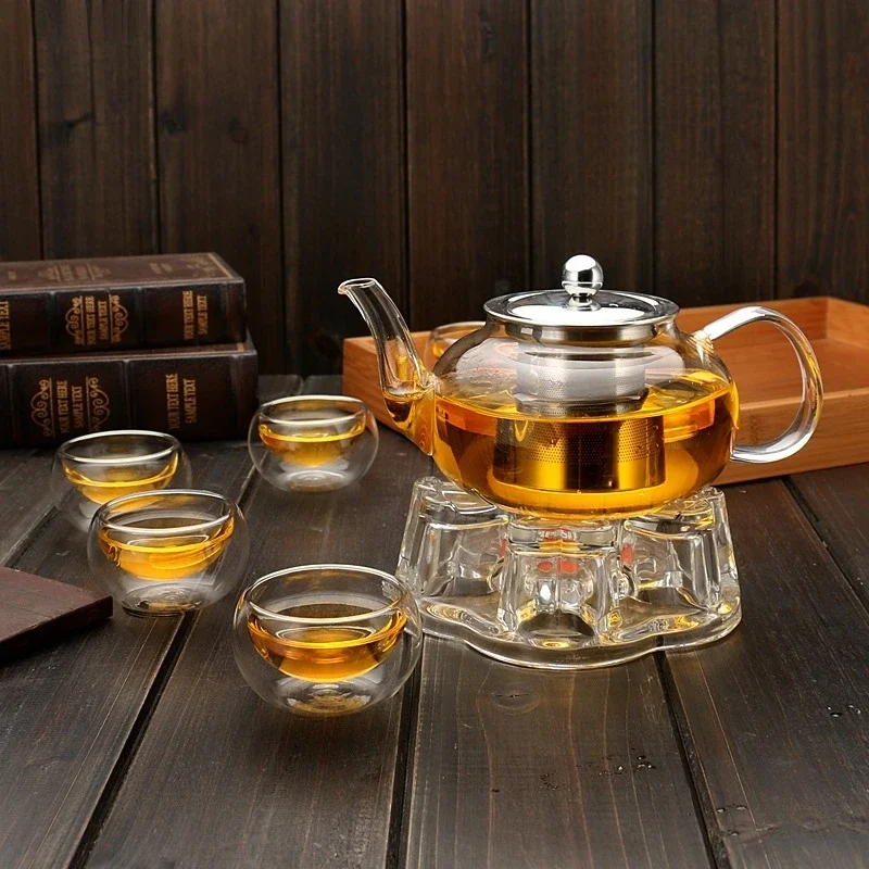 600/800ml Tea Set Heat Resistant Glass 1Teapot 6cups Teapot for Tea Cup Cups and Mugs Teeware Teware Gaiwan Sets Complete Tools