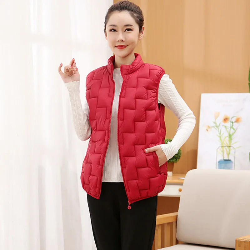 

3XL-6XL Stand Collar Middle-Aged Mother Light Down Cotton Jacket Autumn Winter Women's Thickened Warm Vest Outer Wear Waistcoat