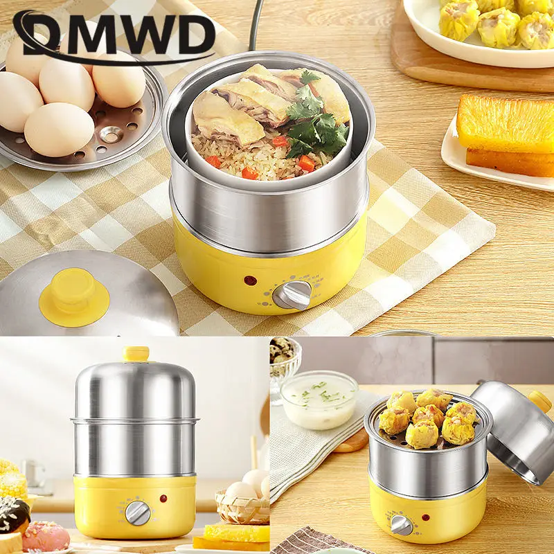 2 Layers Automatic Electric Egg cooker Stainless steel Food Steamer Grains Buns Heater Dish warmer Egg Custard Stewer Timed 220V
