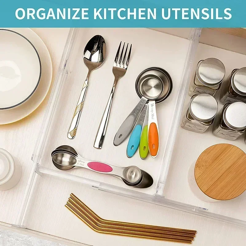 Drawer Dividers Organizers, Adjustable 8cm High Expandable from 27.5-52cm Kitchen Drawer Organizer, Clear Plastic 4