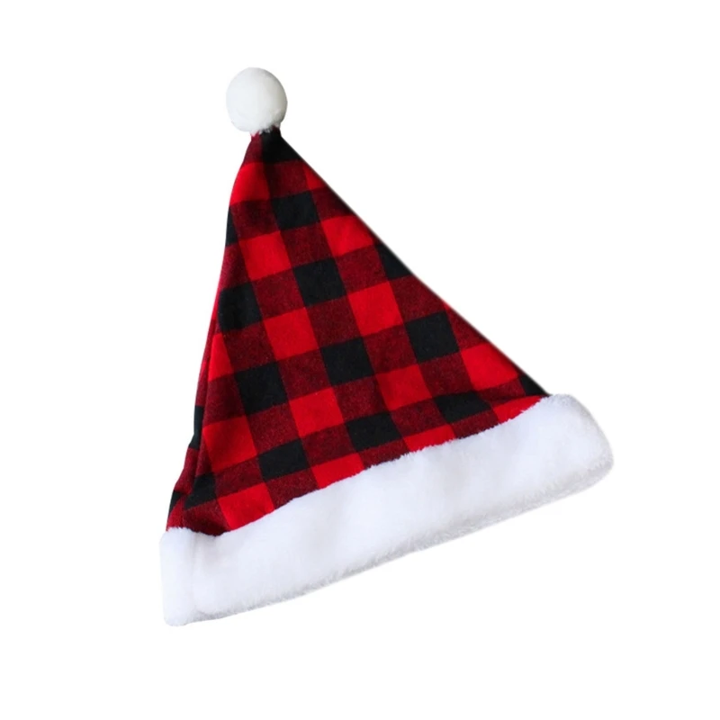 Christmas Santa Hat Unisex Comfortable Lattice Pattern Adult & Teens Christmas Hat for Festival Holiday Party