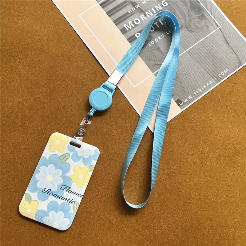 Floral Vertical ID Badge Lanyard with Retractable Reel
