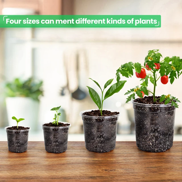 36 paquets de Pots de pépinière transparents renforcés de 6.7/5/4/3.5 pouces avec trou de Drainage, paquet de variété Transparent, semis de pots de plantes en plastique 6