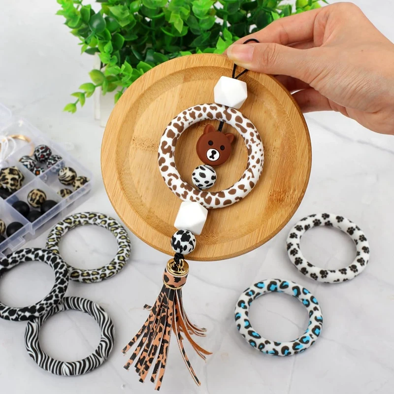 16 Pcs Silicone Beadable O Rings,Silicone Loop With 2 Holes,65Mm Silicone Bead Ring Bead For DIY Pendant Keychain-A021