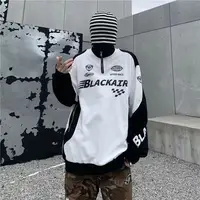 American retro street alphabet print stitching stand collar sweater men and women spring and autumn tide brand sports top - Image 5