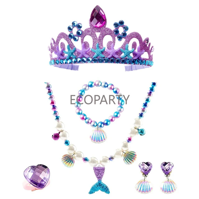 For Little Girls Jewelry Set Blue Purple Mermaid Theme Festive Costume -  AliExpress