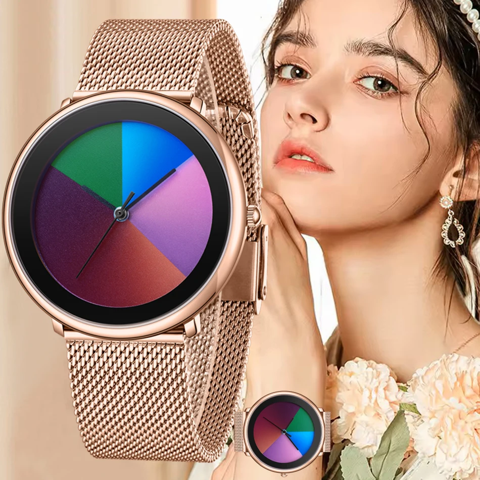 LIGE New Creative Ladies Watch Round Ultra Thin Mesh Waterproof Women's Quartz Wristwatch Simple Bracelet Watches Gift For Women