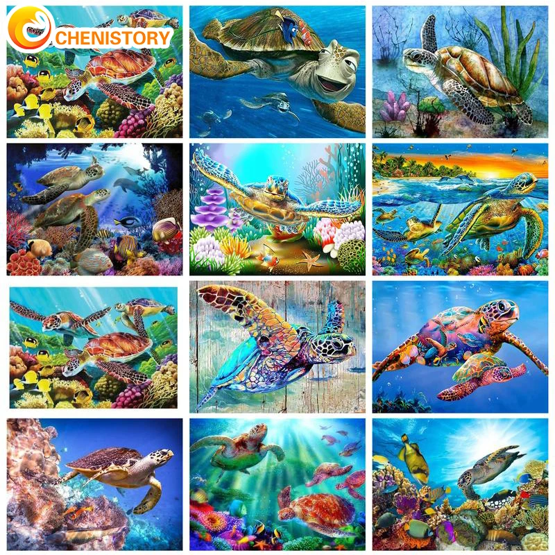 

Chenistory 5D DIY Diamond Painting Sea Turtle Full Round Diamond Embroidery Seascape Picture Of Rhinestones Home Decor Gift