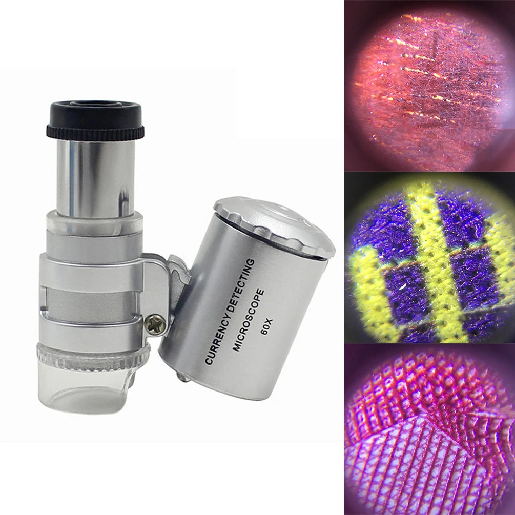 Microscope Numérique Portable 60X – Avec Lumière UV Et 2 LED – Pour Bijoux, Timbres, Inspection – Poche, Adulte Et Enfant