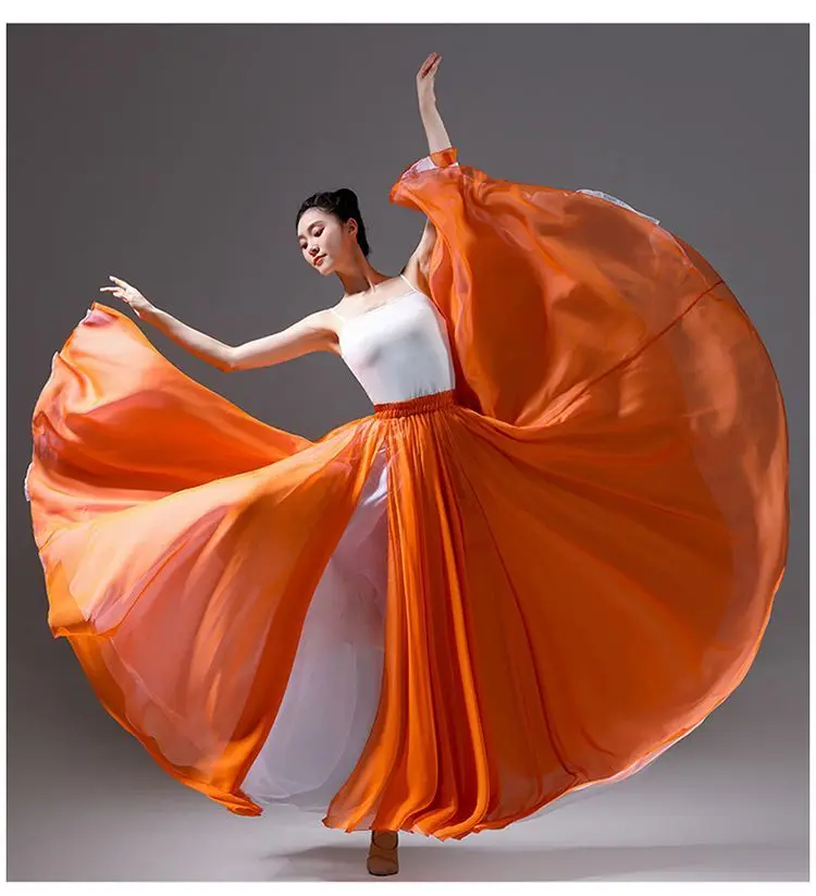720 Degree Women Classical Modern Dance Training Skirt Elegant Ethnic Double Chiffon Performance Swing Skirt Wrap Ethereal Skirt 2