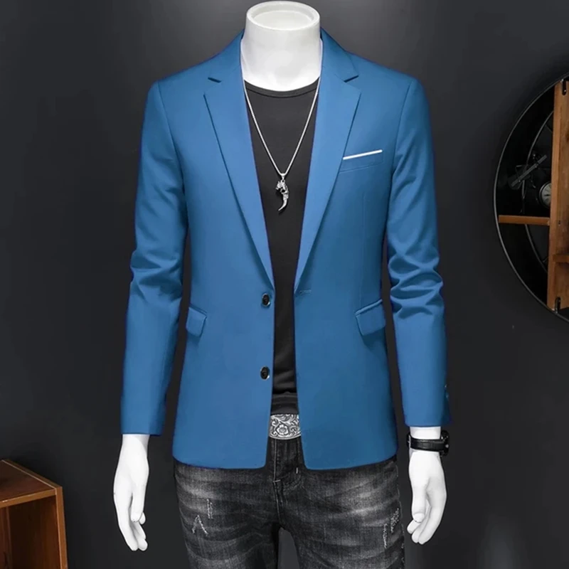 Men Suit Black Slim Fit Blazer Hombre Stretch Fabric Double Slit Jacket Male One Button Business Casual Prom Korean Dress Coat for mens blazer