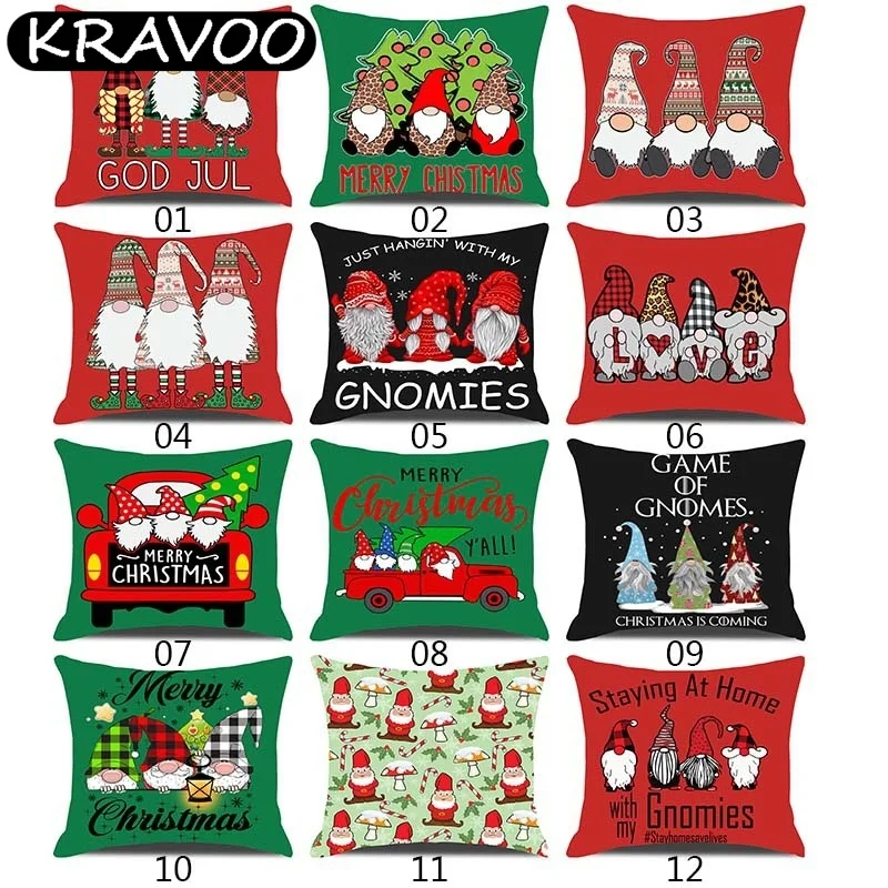 

New Christmas Gnomes Printed Pillow Case Throw Cushion Cover Sofa Car Pillow Cover Xmas Gifts Home Decor Pillowcase Funda Cojín