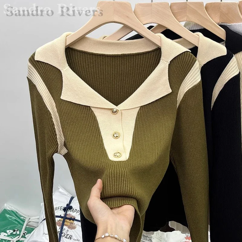 

Sandro Rivers Autumn/Winter Knitted Sweater Chic Slim Polo Neck Tops Niche Thickened Sweater Bottoming Shirt Female Underwear