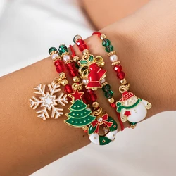 KunJoe 5-Piece Christmas Charm Bracelet Set with Snowflake and Tree Pendants (Mixed color)