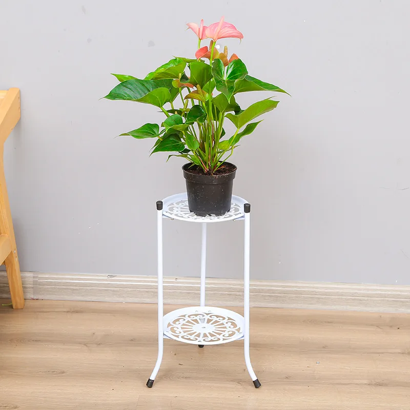 2-Tiered Plant Stand Metal Shelf For Indoor Outdoor Home Decoration