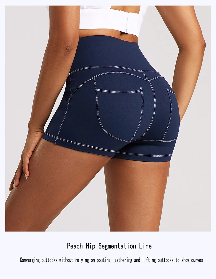 Hot Denim Fitness Women's High Waisted Sport Short Yoga Tennis Running Pilate Bottom with Pocket Tight Biker Shorts Workout Pant