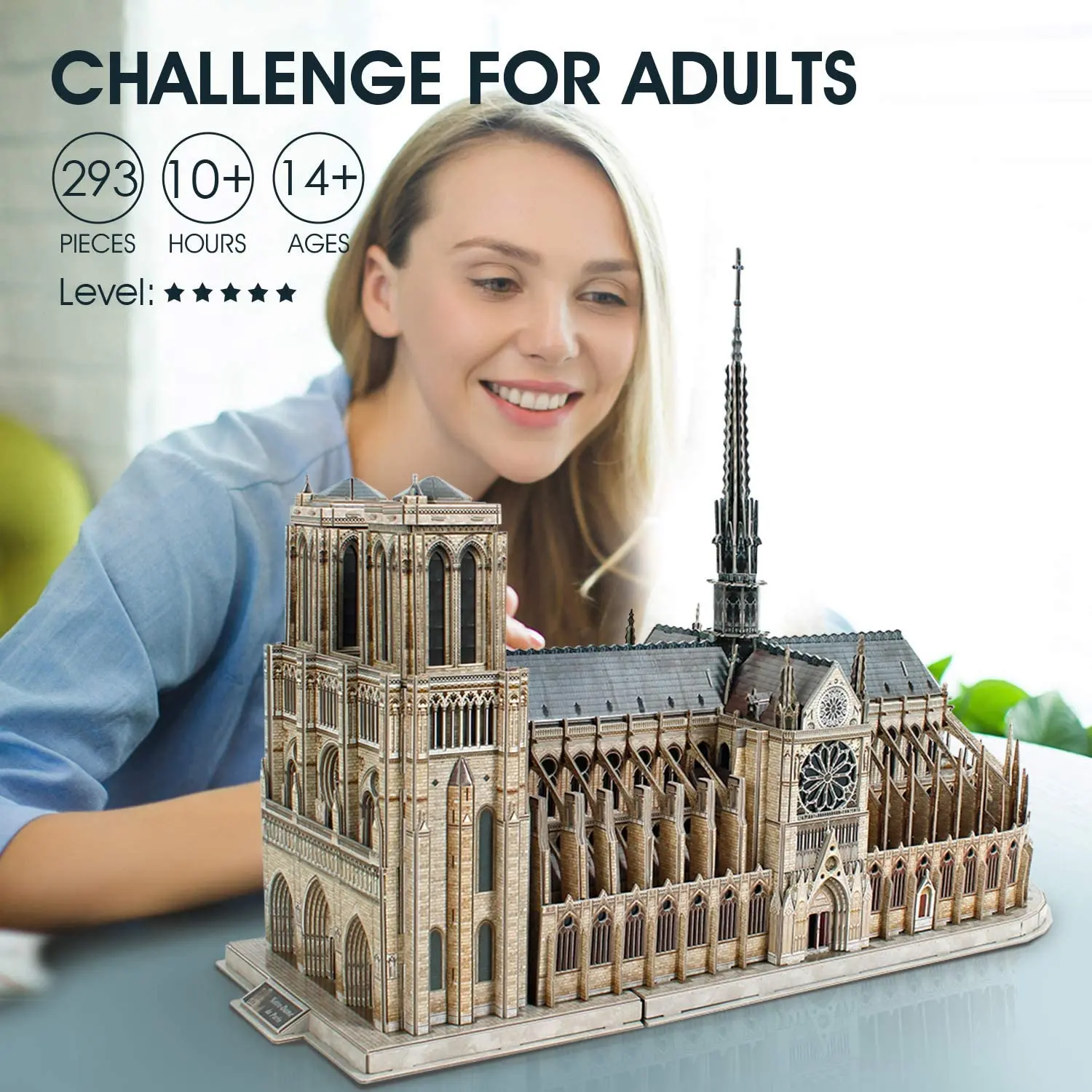 3D Puzzle for Adults Moveable Notre Dame de Paris Church Model Kits Large Challenge French Cathedral Brain Teaser 2
