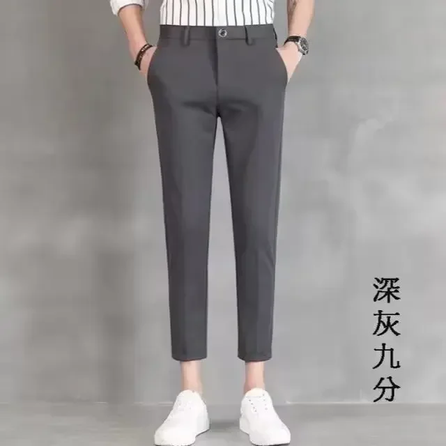 Japanese and Korean Style Men Spring and Autumn Thin Vertical Vertical Vertical Nine Points Black Business Simple Suit Pants 4