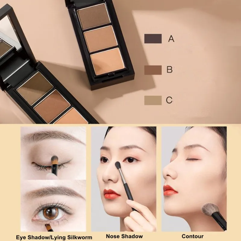 UNNY 3 in 1 Eyebrow Powder Makeup Palette Gel Waterproof for Eyebrow Enhancer Nose Shadow Contour Cosmetic Brush Mirror 4