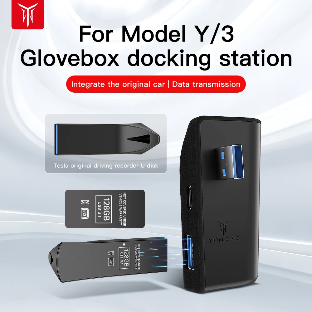 Yz Vano Portaoggetti Docking Station Per Tesla Model 3 Y High Speed 4 Usb Shunt Hub Floccaggio Adattatore Power Splitter Splitter Extension