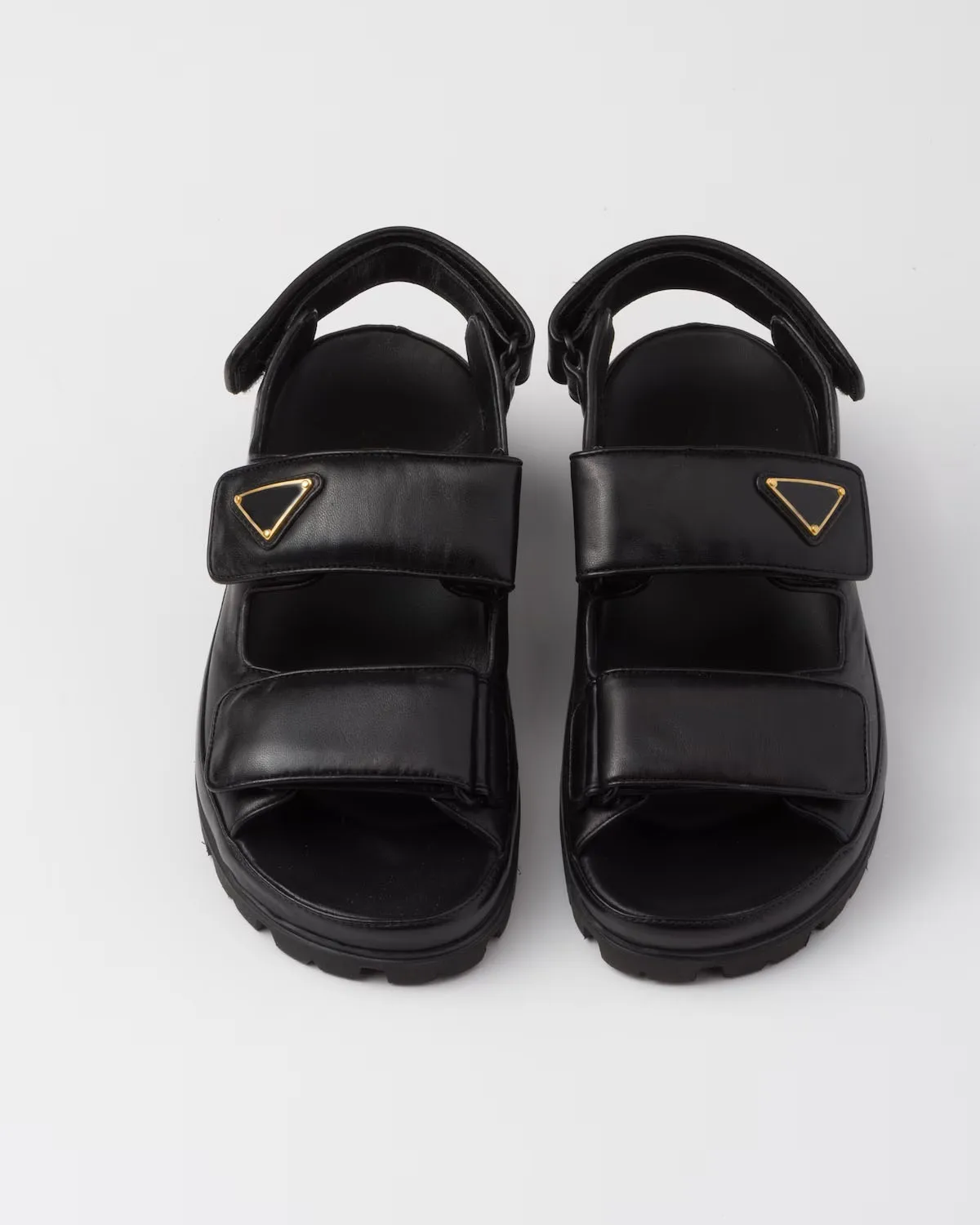Flat Nappa Leather Sandals Hook Loop Straps Black