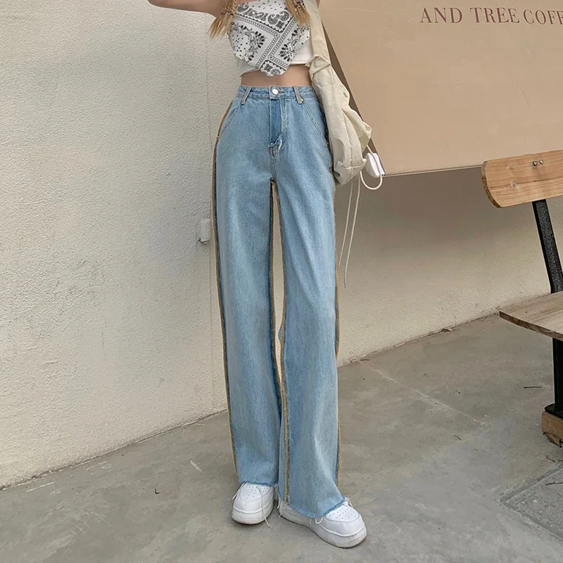 Women Casual High Waist Plus Size Summer Denim Pants 2023 New Wide Leg Jeans Streetwear Vintage Loose Blue Boyfriend Trousers women mid waist wide leg denim pants 2023 fashion broken holes loose straight jeans comfortable casual trousers trend streetwear