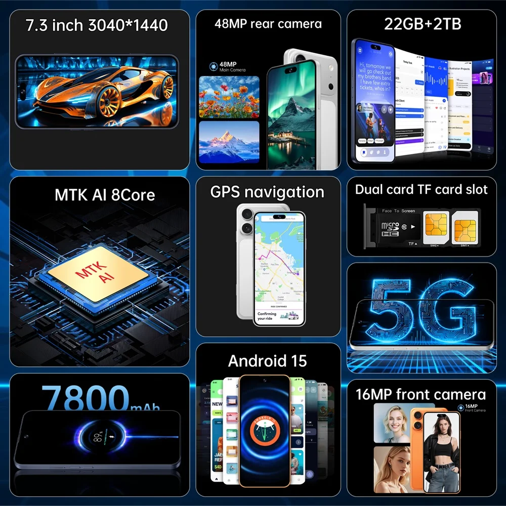 K-Touch NEW Mobile Phones Smartphone iFone 17 Pro Maxi Android 7.3 Inch 16+48MP 5G Dual Card 7800mAh Face Unlocked Global Version Cellphones