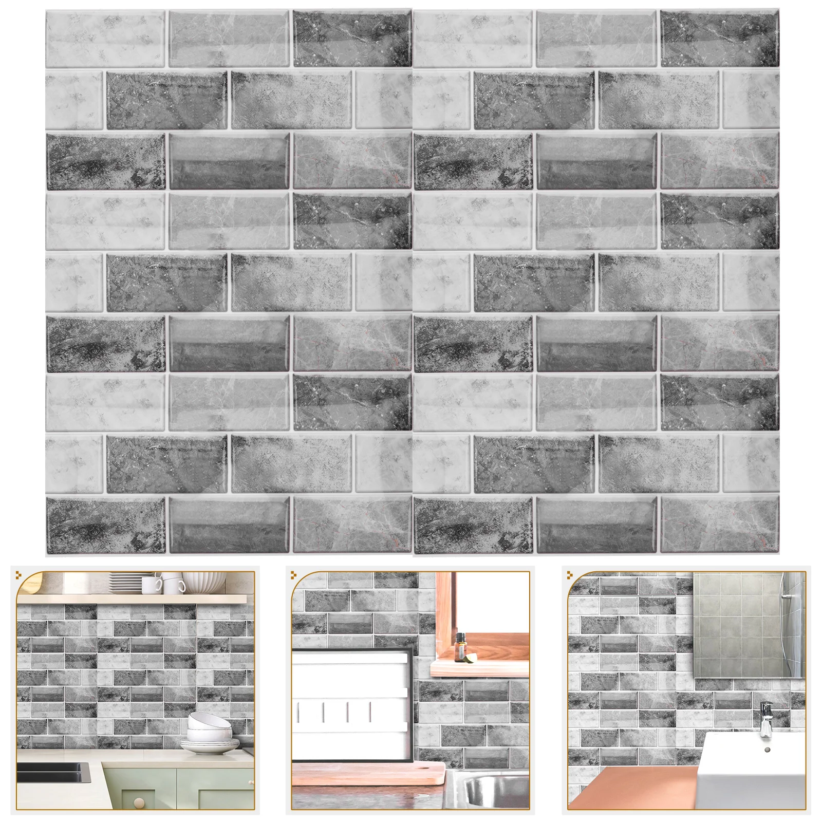 

6 Sheets Peel and Stick Wall Tiles Sticky Backsplash Stickers Bathroom Kitchen Removable Tile Decals