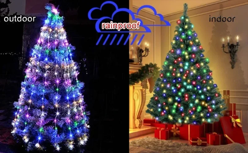 Christmas Tree Topper Star Lights, Outdoor Waterproof LED Waterfall Lamp Xmas Decoration Fairy String Light for Party Home Decor
