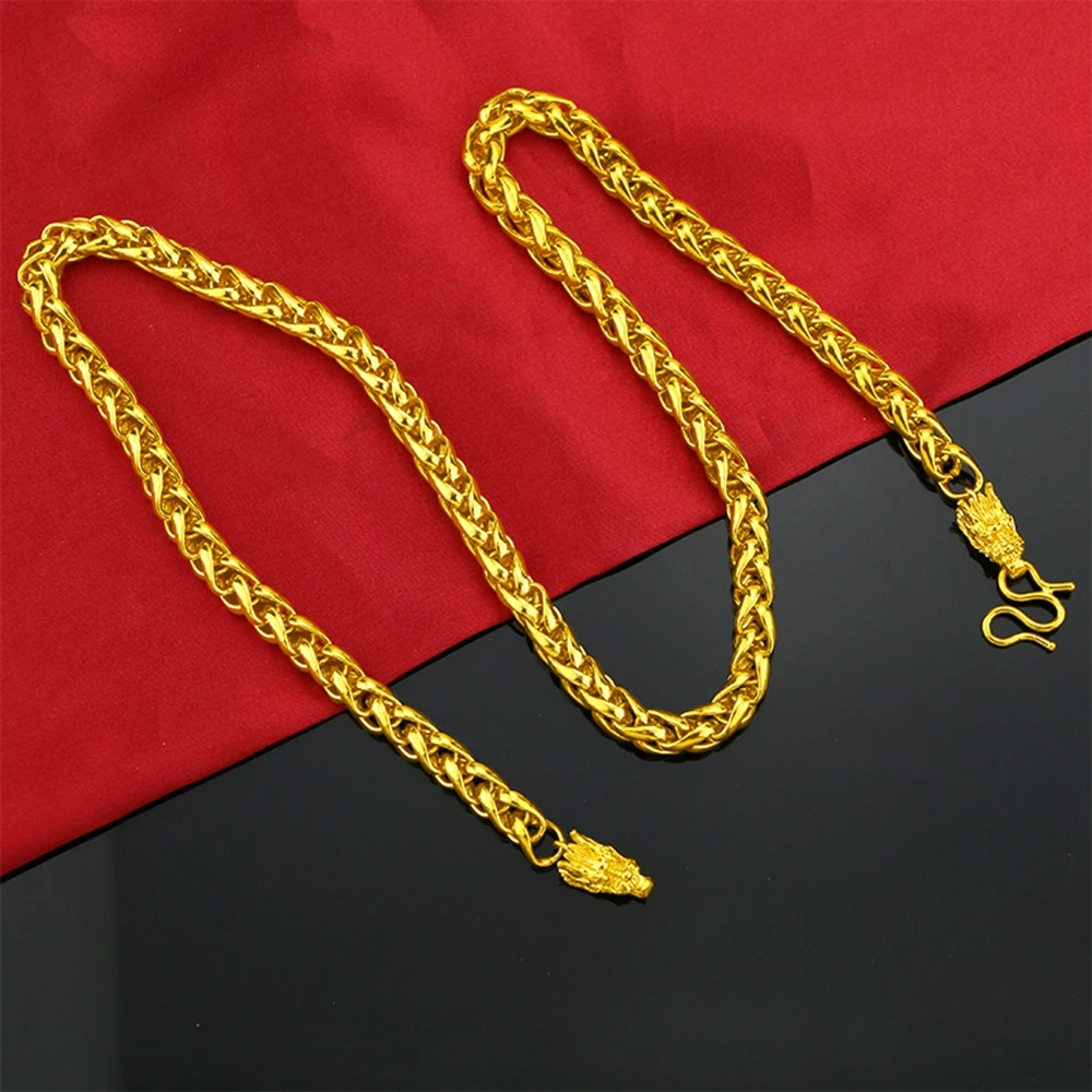 

7mm Thick Men Necklace Byzantine Chain Classic Fashion Solid 18k Yellow Gold Filled Men's Jewelry 60cm Long Hip Hop Style